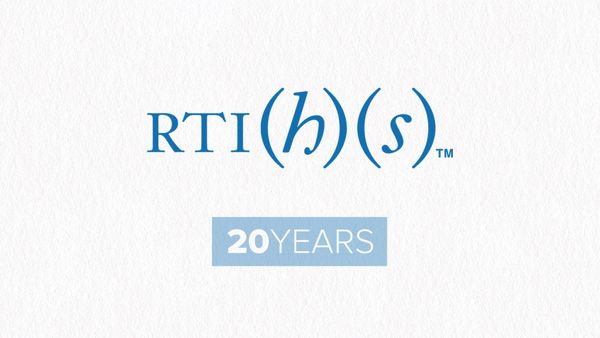 RTI Health Solutions logo with text, 20 years
